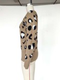 Fall Regular O Neck Leopard Pullover Sweater