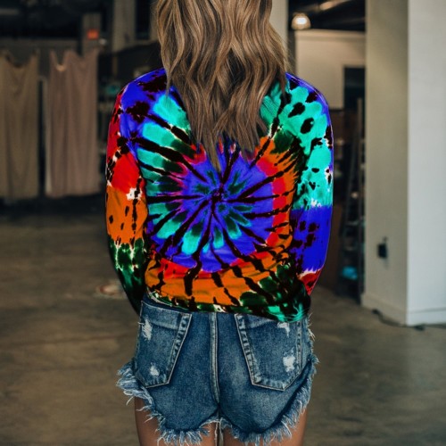 Fall Tie Dye O Neck Shirt with Full Sleeves