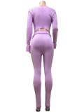 Autumn Matching Sexy Crop Top and High Waist Pants Set