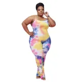 Plus Size Tie Dye Strap Stacked Jumpsuit