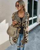 Falls Turndown Collar Irregular Leopard Cardigans