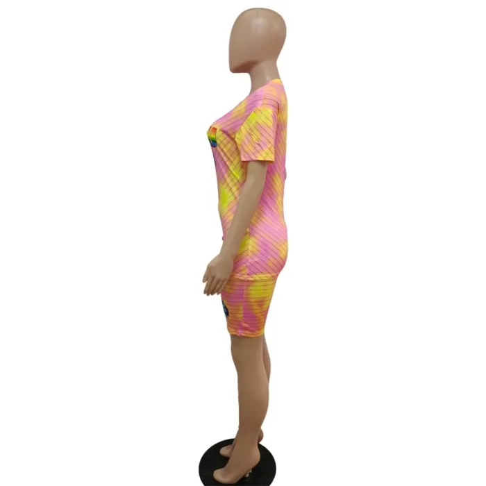 Summer Lip Print Two Piece Biker Shorts Set