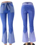 Bell Bottom Patchwork Western Jeans with Belt