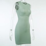 Green Knitted Sleeveless Mini Dress