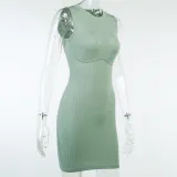 Green Knitted Sleeveless Mini Dress