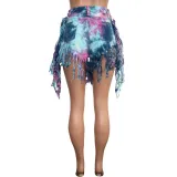 Tie Dye High Waist Tassels Denim Shorts