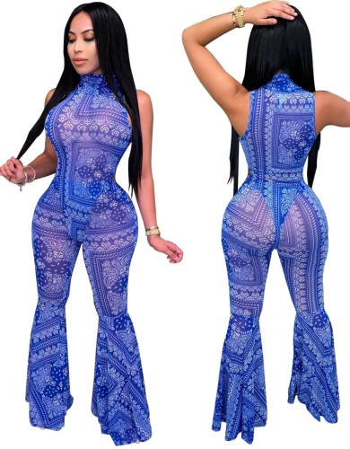 Print Sexy Two Piece Bell Bottom Jumpsuit