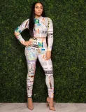 Falls Print Two Piece Bodycon Pants Set