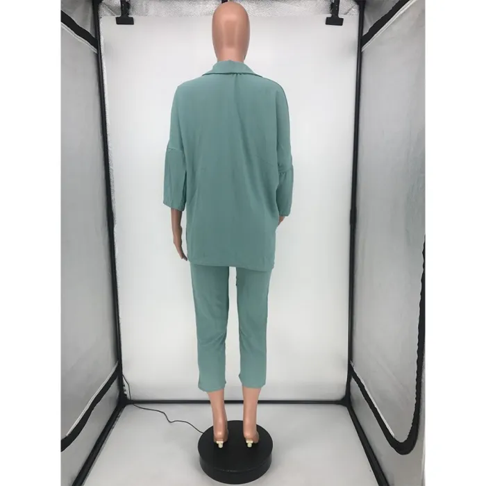 Autumn Matching Solid Color Two Piece Casual Pants Set
