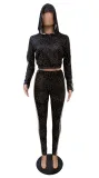 Sports Print Crop Top and Pants Tracksuit