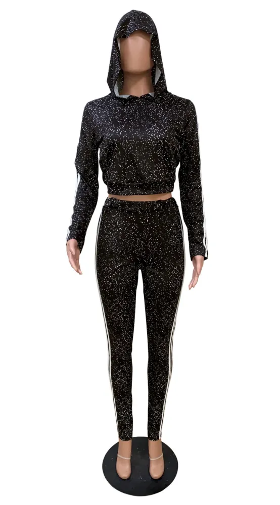 Sports Print Crop Top and Pants Tracksuit