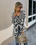Falls Turndown Collar Irregular Leopard Cardigans