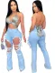 Light Blue Cut Out High Waist Jeans