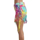 Tie Dye High Waist Tassels Denim Shorts