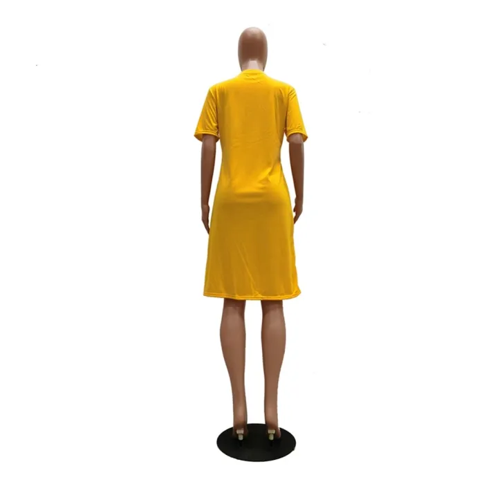 Summer Plain Round Neck Pocket Shirt Dress