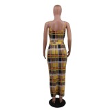 Plaid Print Sexy Strap Crop Top and Pencil Skirt Set