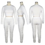 Autumn Sexy Matching Crop Top and Stacked Pants Set