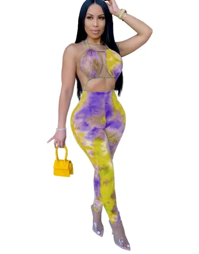 Sexy Tie Dye Halter Bodycon Jumpsuit