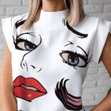 Summer Print White O Neck Regular Shirt