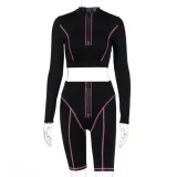 Sports Black Two Piece Biker Shorts Set