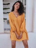 Autumn Solid Color V Neck Loose Shirt Dress
