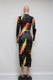 Sexy Matching Colorful Long Sleeve Skirt and Pencil Skirt Set