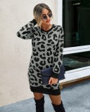 Falls Round Neck Leopard Knit Dress