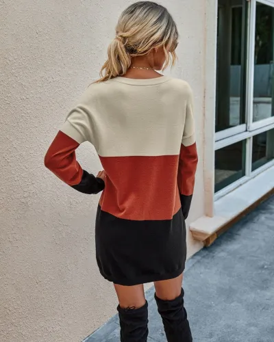 Autumn Contrast Knit Mini Dress