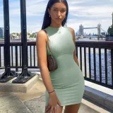 Green Knitted Sleeveless Mini Dress