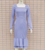 Plaid Print Vintage Mermaid Midi Dress