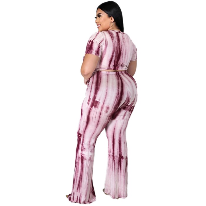 Plus Size Tie Dye Two Piece Matching Pants Set
