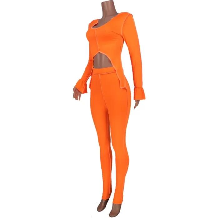 Autumn Matching Sexy Crop Top and High Waist Pants Set