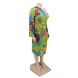 Plus Size Retro One Shoulder Midi Dress with Wide Cuff