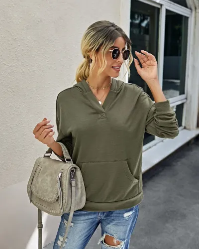 Autumn Solid Color Pocket Hoodie Shirt