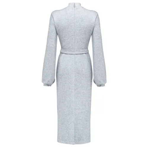 Falls Elegant Plain Midi Dress with Belt