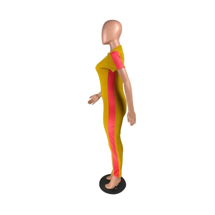 Sexy Short Sleeve Contrast Bodycon Jumpsuit