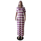 Summer Wide Stripes Hoody Long Dress