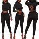 Autumn Sexy Lace Up Hoodie Crop Top and Pants Set