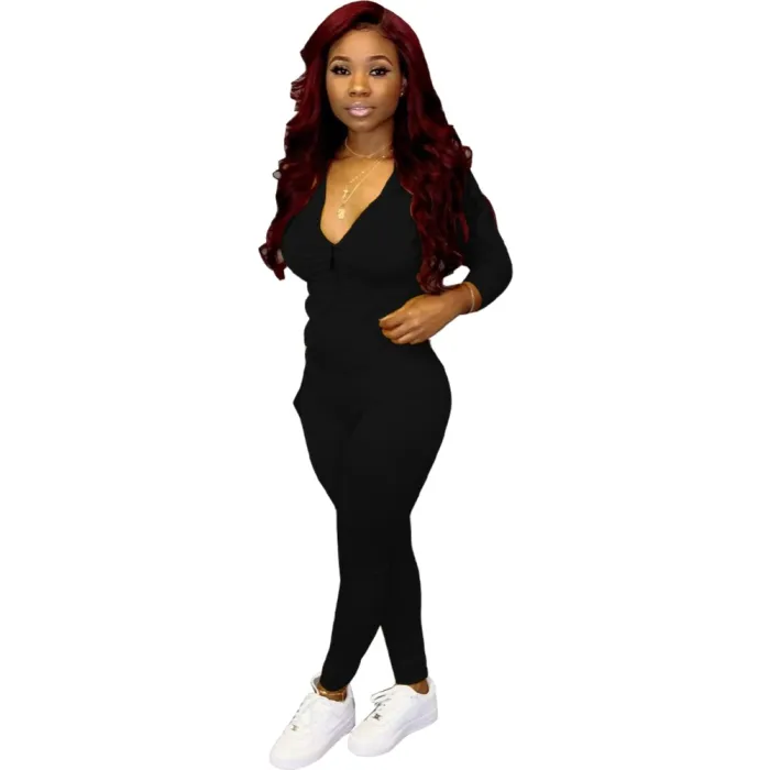 Solid Color Autumn Tight Hoodie Tracksuit