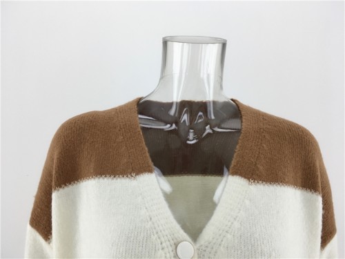 Fall Button Up Contrast Knitted Coat