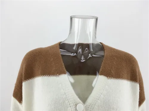 Fall Button Up Contrast Knitted Coat