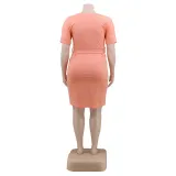 Plus Size Solid Color O Neck Shirt Dress with Belt