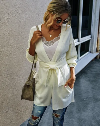 Falls Plain Pocket Cardigans with Belt