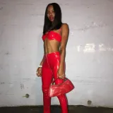 Leather Red High Waist Zipper Leggings