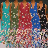 Butterfly Print Sleeveless Long Boho Dress