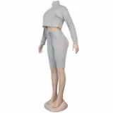 Autumn Solid Color Hoody Crop Top and Shorts Set