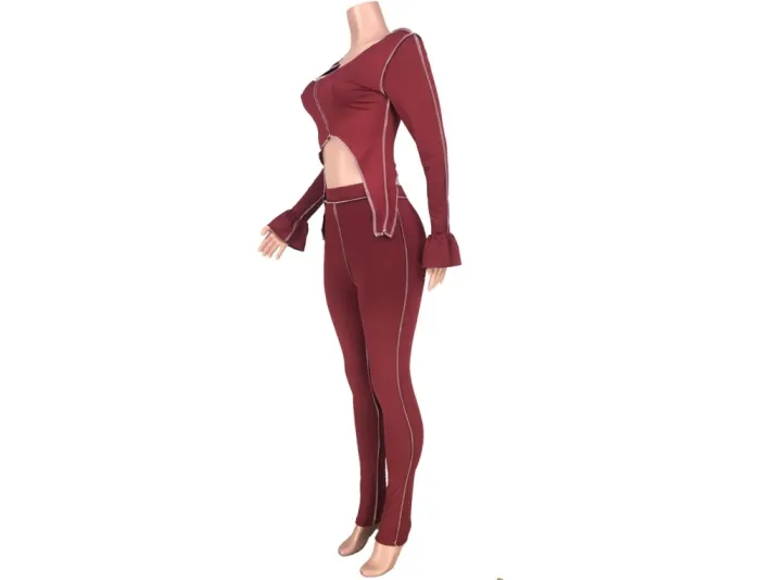 Autumn Matching Sexy Crop Top and High Waist Pants Set