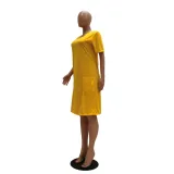 Summer Plain Round Neck Pocket Shirt Dress