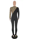 Sexy Cut Out Long Sleeve Leopard Black Bodycon Jumpsuit