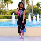 Summer Lips Print Long Shirt Dress